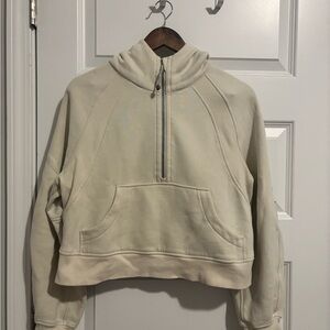 lululemon athletica Scuba Cropped Quarter-Zip Hoodie in Cream